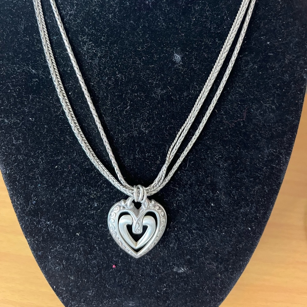 Brighton multi strand silver tone heart necklace used